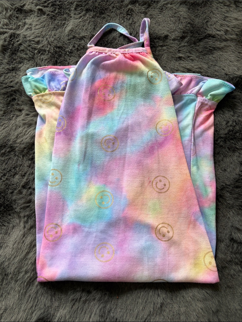 Kids Tie-Dye Pastel Sleepwear Nightgown with Gold Smiley Prints 10-12